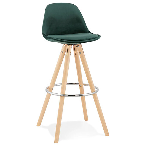 Alterego Tabouret de bar 'SPIRIT' en velours vert et pieds en bois naturel