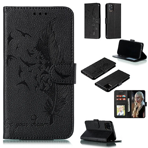 Wewoo Coque Etui en cuir à rabat avec motif de plume litchi emplacements pour portefeuille et porte-cartes iPhone 11 Pro noir