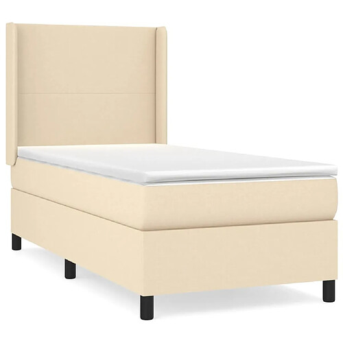 Maison Chic Lit adulte- Lit + matelas,Sommier à lattes de lit avec matelas Crème 100x200 cm Tissu -GKD86319