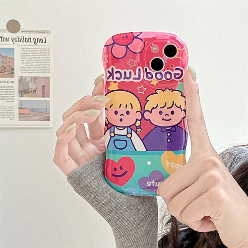 GUPBOO Étui pour iPhone13Pro Couple de cas de téléphone portable créatif garçon et fille de personnage de dessin animé