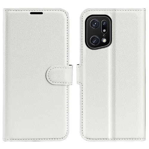 Etui en PU texture litchi, fermoir magnétique avec support, blanc pour votre Oppo Find X5 Pro