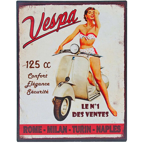 Antic Line Creations Plaque vintage en métal 22 x 28 cm Vespa.