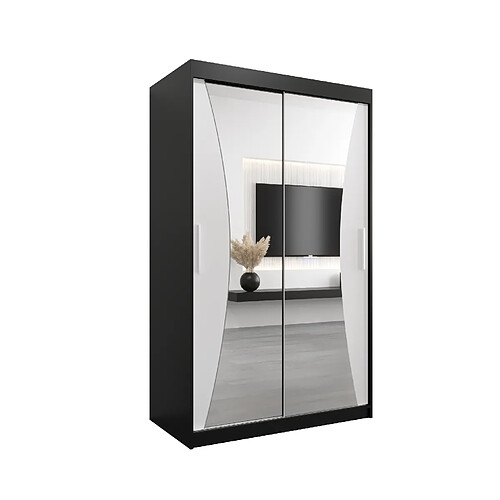 Abiks Meble Armoire MONACO À Portes Coulissantes 200/120/62 2 Portes (Noir/Blanc)