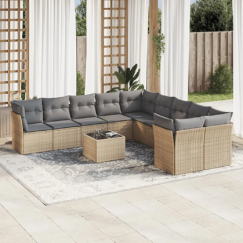 vidaXL Salon de jardin 11 pcs avec coussins beige résine tressée