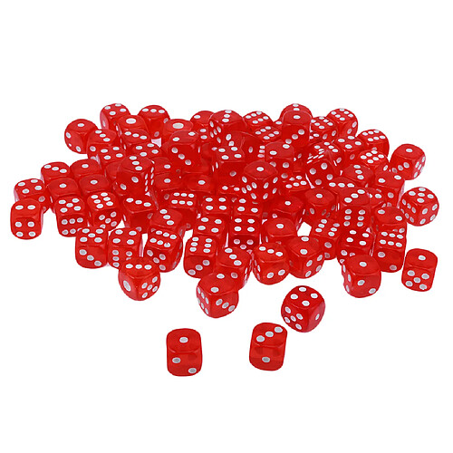 100pcs Transparent Six Sided D6 Dice Pour Les Jeux D & D TRPG Party Toys Red