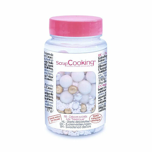 Scrapcooking Pot de perles en sucre 80 g, doré, argent et blanc