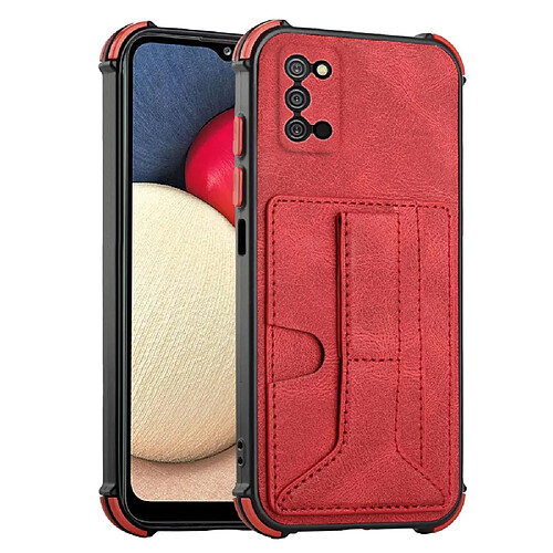 Coque en TPU + PU antichoc avec béquille et porte-cartes rouge pour votre Samsung Galaxy A02s (166.5x75.9x9.2mm)/Galaxy A03s (166.5 x 75.98 x 9.14mm)