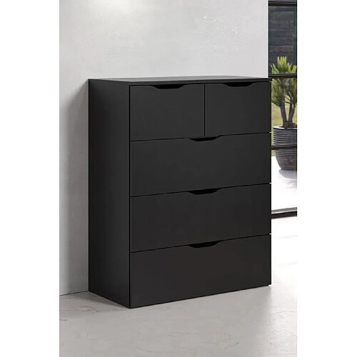 TRENDTEAM Commode BASIX - 5 tiroirs - Noir Mat - L80 x P40 x H101 cm