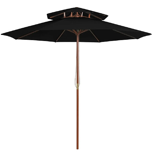 Helloshop26 Parasol double avec mât en bois 270 cm noir 02_0008442