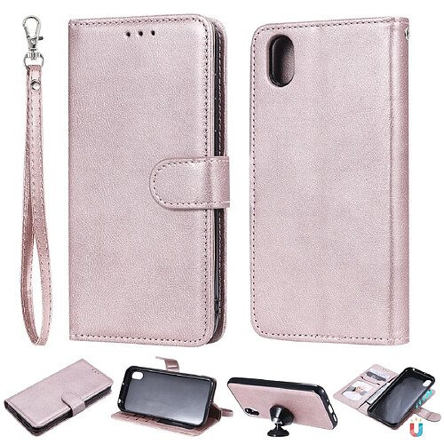 Wewoo Housse Coque Pour Huawei Honor 8s / Y5 2019 Étui de protection à rabat horizontal de couleur unie avec support et fentes cartes et portefeuille et cadre photo et lanière or rose