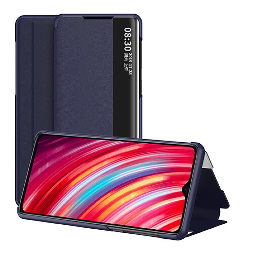 Etui en PU retourner avec support et fenêtre de visualisation bleu pour votre Xiaomi Redmi Note 8 Pro