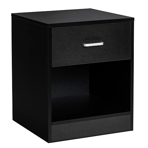 Helloshop26 Table de chevet bois table de nuit avec tiroir chevet de lit noir grand compartiment poignée en métal planche lisse imperméable 45 x 42,5 x 55 cm noir 20_0009395