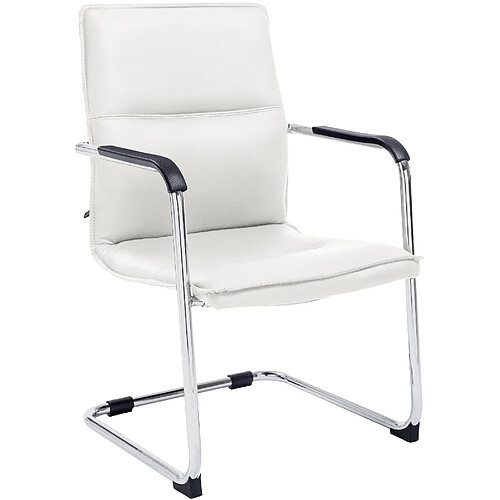 Decoshop26 Chaise de bureau sans roulettes fauteuil visiteur avec accoudoirs en PVC blanc et métal 10_0001924