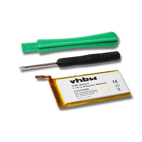 vhbw Li-Polymer batterie 400mAh (3.7V) pour lecteur MP3 Ipod Nano 5 A1320 comme Apple 616-0467.