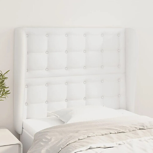 Maison Chic Tête de lit scandinave avec oreilles,meuble de chambre Blanc 103x23x118/128 cm Similicuir -MN63751