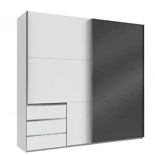 Inside 75 Armoire coulissante LISEA 2 portes 3 tiroirs blanc verre anthracite 250 x 236 cm HT