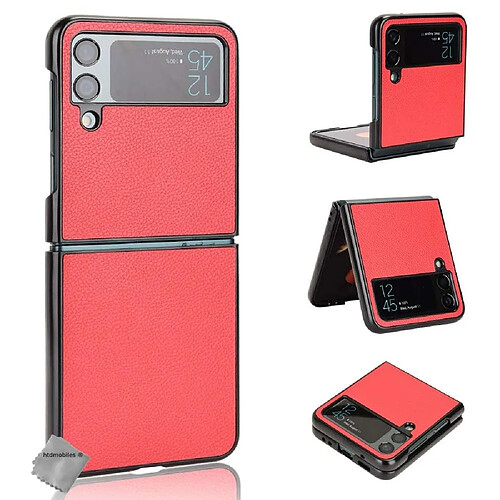 Htdmobiles Coque rigide simili cuir avant et arrière pour Samsung Galaxy Z Flip 4 5G - ROUGE