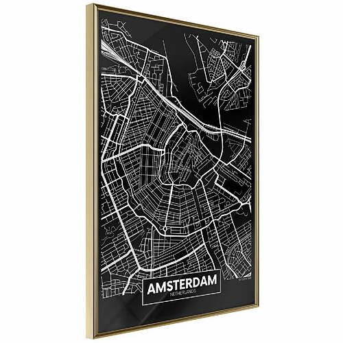 Paris Prix Affiche Murale Encadrée City Map Amsterdam Dark 20 x 30 cm Or