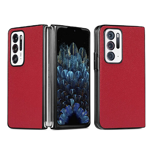 Coque en TPU + PU anti-rayures, texture litchi rouge pour votre Oppo Find N