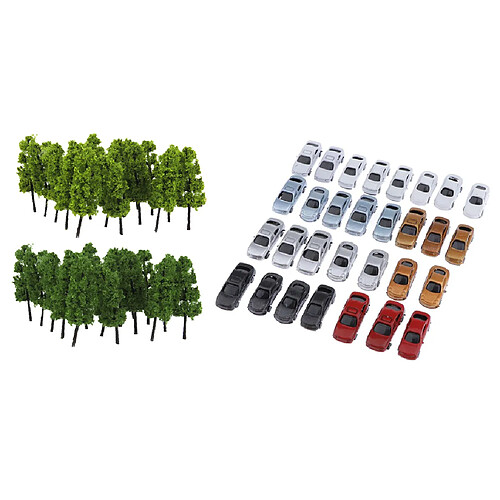 50pcs Voitures Miniatures Peintes Et Maquette de Train de Construction D'Arbres Modèles Échelle Z: 1: 200