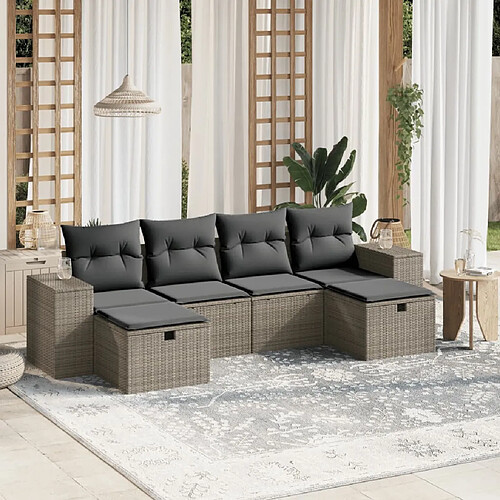 vidaXL Salon de jardin 6 pcs avec coussins gris clair résine tressée