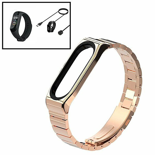 PHONECARE Kit Bracelet Lux Acier + Outil + Chargeur Usb Charger + Film Protecteur D'écran Gel Full Coque pour Amazfit Band 5 - Or