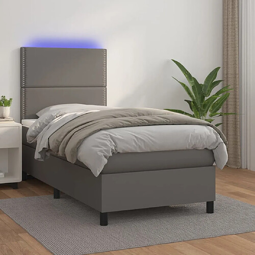 vidaXL Sommier à lattes de lit avec matelas et LED Gris 80x200 cm