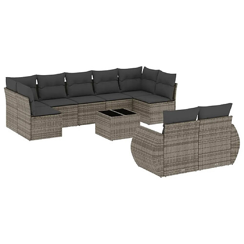 Maison Chic Salon de jardin avec coussins 10 pcs | Ensemble de Table et chaises | Mobilier d'Extérieur gris résine tressée -GKD10914