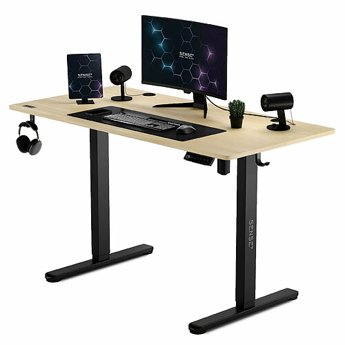 Sense7 Nojo Table d'ordinateur Gamingtisch Bureau, 120 x 60 cm, réglage électrique de la hauteur, fonction mémoire, porte-casque, organisateur de câbles