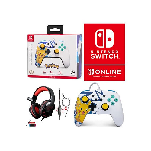 Power A Manette SWITCH Filaire Nintendo Pikachu High Voltage Officielle + Casque Gamer PRO H3 Rouge SPIRIT OF GAMER SWITCH