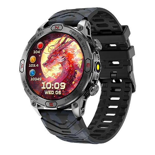 Yonis Montre Connectée Camouflage Orange Bluetooth