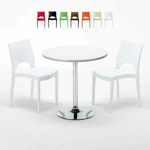 Grand Soleil Table Ronde et 2 Chaises Colorées Set In