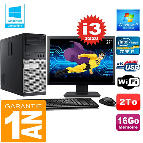 PC Tour DELL 7010 Core I3-3220 Ram 16Go Disque 2 To Wifi W7 Ecran 27" · Occasion