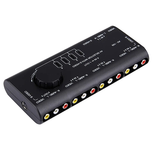 Wewoo Splitter noir Multi-Box RCA AV Audio-Vidéo Switcher + 3 câble RCA, 4 entrées de groupe et 1 système de sortie de