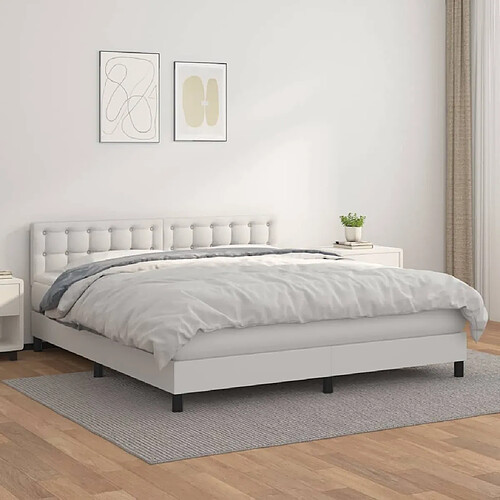 vidaXL Sommier à lattes de lit avec matelas Blanc 160x200cm Similicuir