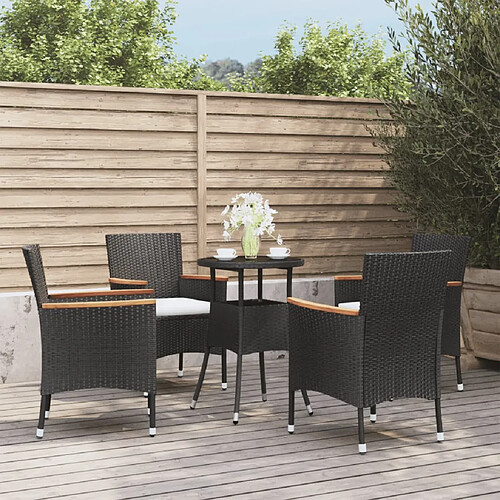 vidaXL Ensemble de bistro de jardin 5 pcs coussins noir poly rotin