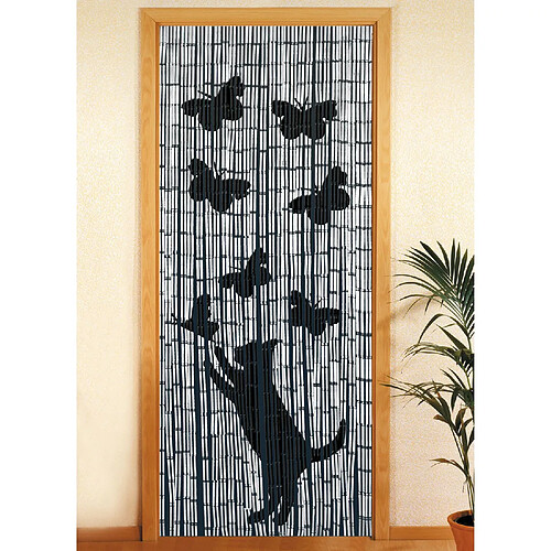 WENKO Rideau de porte Chat et Papillon - Bambou - 90 x 200 cm - Gris