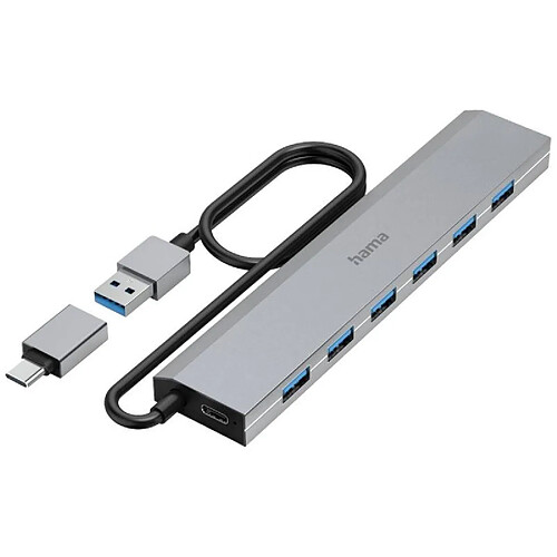 Hub USB 3.0 Hama 7 ports avec fiche mâle USB-C gris