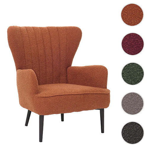 Mendler Fauteuil lounge HWC-K37, fauteuil cocktail/à oreilles chaise rembourrée rétro vintage tissu bouclé (600g/m²) Öko-Tex ~ terrakotta