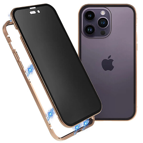 Coque en cadre métallique antichoc, cadre anti-bruit, double face avec fermeture magnétique pour votre iPhone 14 Pro Max - or