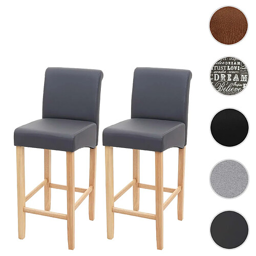 Mendler 2x tabouret de bar HWC-C33, tabouret de comptoir, bois ~ gris mat, pieds clair, similicuir