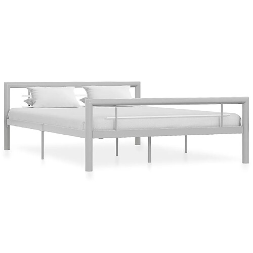 vidaXL Cadre de lit sans matelas gris et blanc métal 140x200 cm