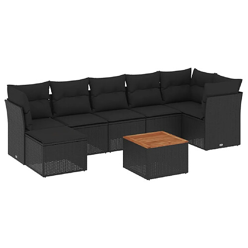 Maison Chic Ensemble Tables et chaises d'extérieur 8 pcs avec coussins,Salon de jardin noir résine tressée -GKD876125