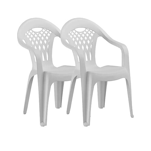 Pegane Lot de 2 chaises de jardin empilables en résine coloris Blanc - Longueur 58 x Profondeur 54 x Hauteur 86 cm