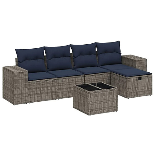 Maison Chic Ensemble Tables et chaises d'extérieur 6pcs avec coussins,Salon de jardin gris résine tressée -GKD739716