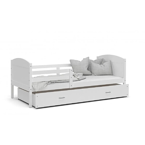 Kids Literie Lit Enfant Mateo 90x190 Blanc - blanc Livré avec sommiers, tiroir et matelas en mousse de 7cm