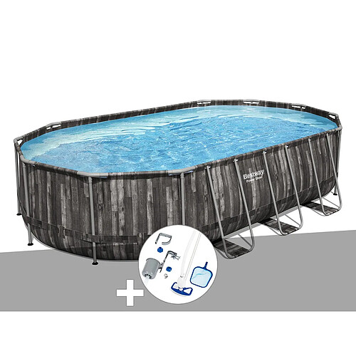 Kit piscine tubulaire ovale Bestway Power Steel décor bois 6,10 x 3,66 x 1,22 m + Kit d'entretien Deluxe