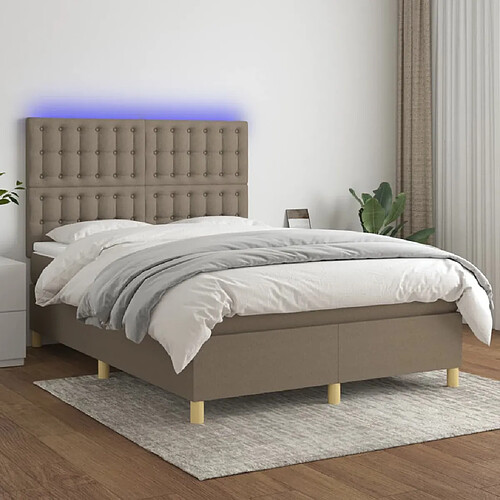 vidaXL Sommier à lattes de lit et matelas et LED Taupe 140x190cm Tissu