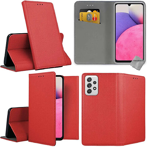 Htdmobiles Housse etui portefeuille avec coque intérieure en silicone pour Samsung Galaxy A33 5G + verre trempe - ROUGE MAGNET