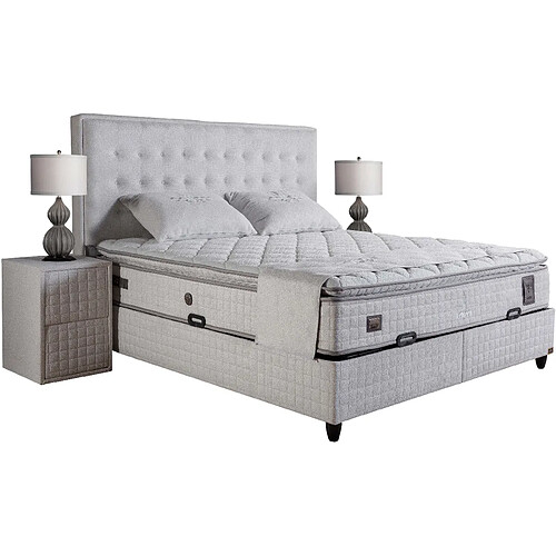 Vivenla Ensemble de lit coffre 180x200 en tissu bouclette blanc avec un matelas à ressorts ensachés 7 zones de confort de la collection LONDON